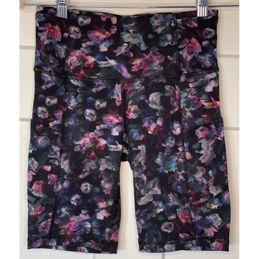 Lululemon Biker Shorts Women Size 4 Multi Floral High Rise Pockets Athletic